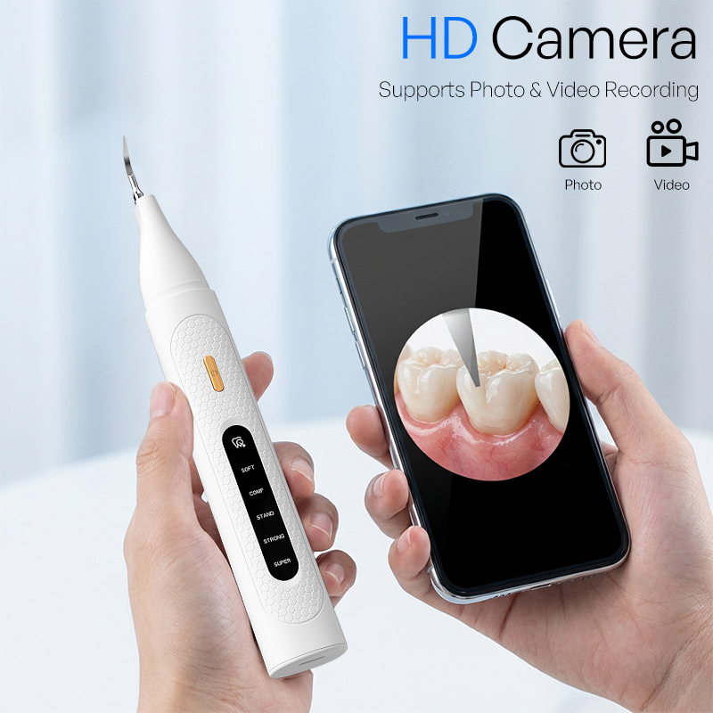 Teeth Whitening Mouthwash - เครื่องทำความสะอาดฟันด้วยคลื่นอัลตราโซนิกพร้อมกล้อง 5 โหมด เครื่องขูดหินปูนไฟฟ้า 6LED กำจัดคราบหินปูน