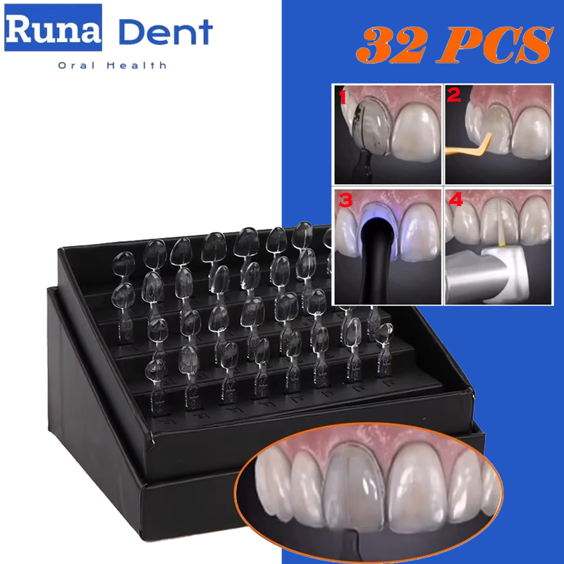 Teeth Whitening Moulds - ชุดอุปกรณ์ห้องปฏิบัติการทันตกรรมสำหรับทำฟันปลอมคอมโพสิตเรซิน 32 ชิ้น พร้อมแม่พิมพ์ฟอกสีฟัน สำหรับวัสดุอุดฟันชนิดบ่มด้วยแสง ใช้กับฟันหน้า